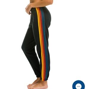 Aviator Nation Gray Sweatpants Yellow Orange Red Stripes